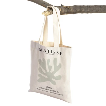 Абстрактна линия на Матис, момиче, коралов цвете, плакати на скандинавскую тема, чанта за пазаруване с двойно принтом, дамска чанта, ежедневни холщовые дамски чанти за пазаруване