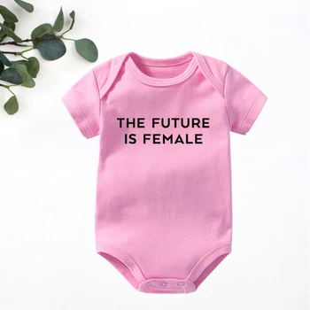 Боди за малки момичета The Future Is Female с принтом Newbron, гащеризон за новородени, памучни панталони тела с къси ръкави, дрехи за деца