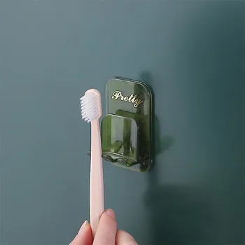 Държач за четка за зъби, монтиран на стената рафтове за съхранение на паста за зъби, Държач за чаши за изплакване на устата, без перфорация, зелен пластмасов държач за съхранение на Аксесоари за баня