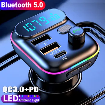 FM трансмитер Цветна Светлинна MP3-плейър PD 18 W Type C QC3.0 Бърза USB-зарядно устройство за Автомобил Bluetooth-съвместими FM модулатор Хендсфри