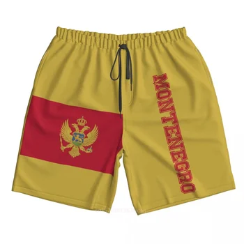 Годишният полиестер 2023, Флаг на страната Черна гора, мъжки къси панталони с 3D принтом, плажни летни панталони за джогинг с джобове