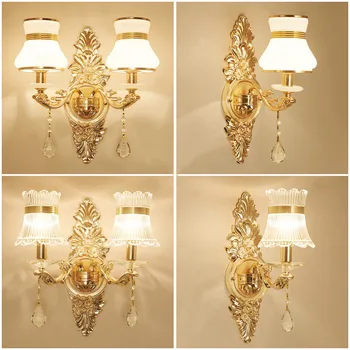 Европейският стенен Ретро лампа кристал, с монтиран на стената лампа, стенни лампи за дома спални Светлинна декорация за огледало в банята, осветителни Тела E27