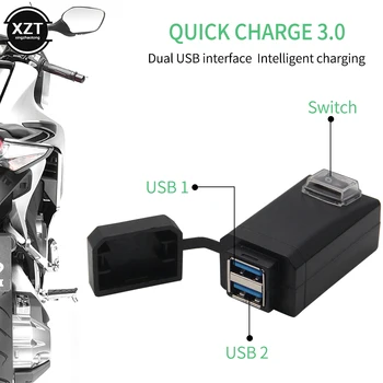 Мотоциклет QC3.0 USB Зарядно Устройство Водоустойчив Двойно USB Moto Quick Change QC 3,0 Бързо Зареждане на 12-24 За Motocicleta 22 мм Волана
