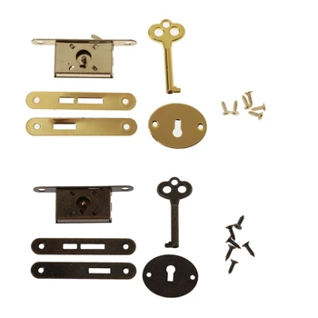 Антични метални брави за чекмеджета с ключ за шкафа, дървени кутии за бижута, кабини