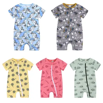 Детска пижама 0-24 месеца с анимационни акула, гащеризон за новородено, гащеризон за малки момчета и момичета, летен бамбук памук гащеризон с къс ръкав