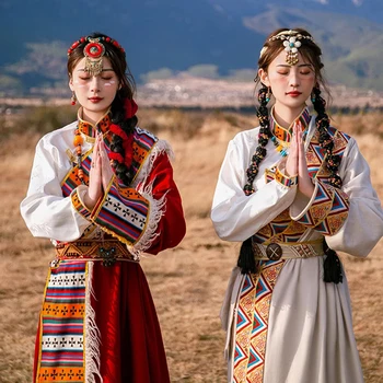 Дамски ежедневни есенно-зимни китайски дрехи Подобрен стил Елементи Хан тибетски облекло етнически стил Облекло Хан танцови костюми