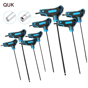 Набор от ключове QUK Т-образна форма, 9 бр., шестостенни ключове 2-10 мм, с плоска глава, топката корона, шестостенни отвертка, ключ, определени за ремонти, ръчни инструменти