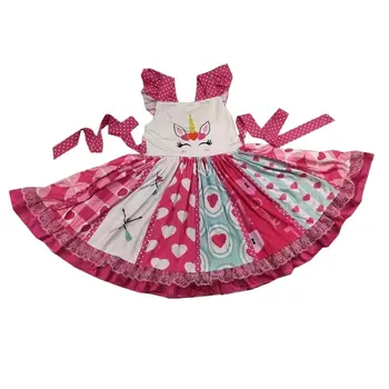 Пролетно-лятна розова пола с големи къдри, модни детски дрехи, летни рокли с фигура на Еднорога за момичета с анимационни герои