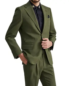 Модерен дизайн, зелени однобортные мъжки костюми с назъбени ревери за сватбата на младоженеца, бизнес формално събитие, приталенная облекло, 2 броя в комплект