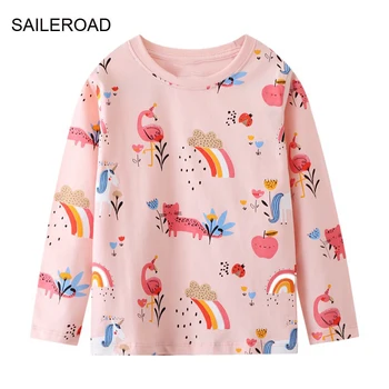 SAILEROAD/ Есенни Блузи за момичета от 2 до 7 години, Есенни Тениски с изображение на Животни и Еднорог с дълги ръкави риза, Детска Тениска, Памучен Дрехи за Деца