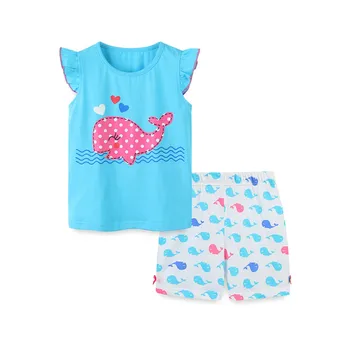 Прескачане на препятствия Meters/ Нови летни комплекти дрехи за момичета с принтом делфините и сладък животни, бебешки дрехи, модни памучни детски костюми, градинска облекло